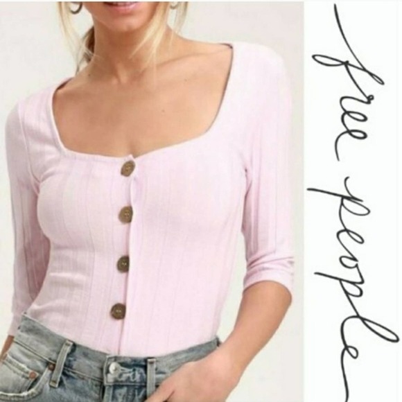 Free People Tops - NWT Free People Ribbed knit button top light pink